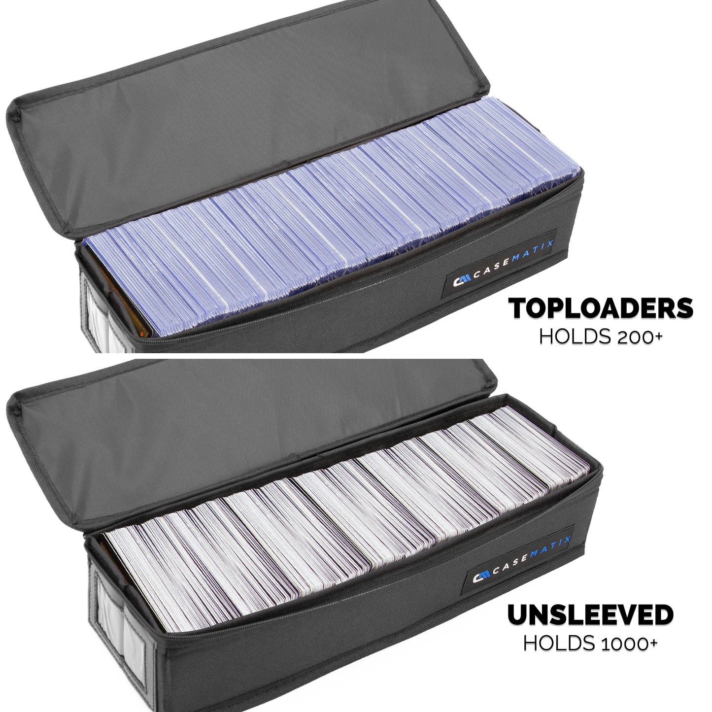Top Loader Card Storage Case for Trading Cards Fits 200 3" x 4" 35pt Toploaders For Cards with 3 Card Case Dividers and a Collapsible Design