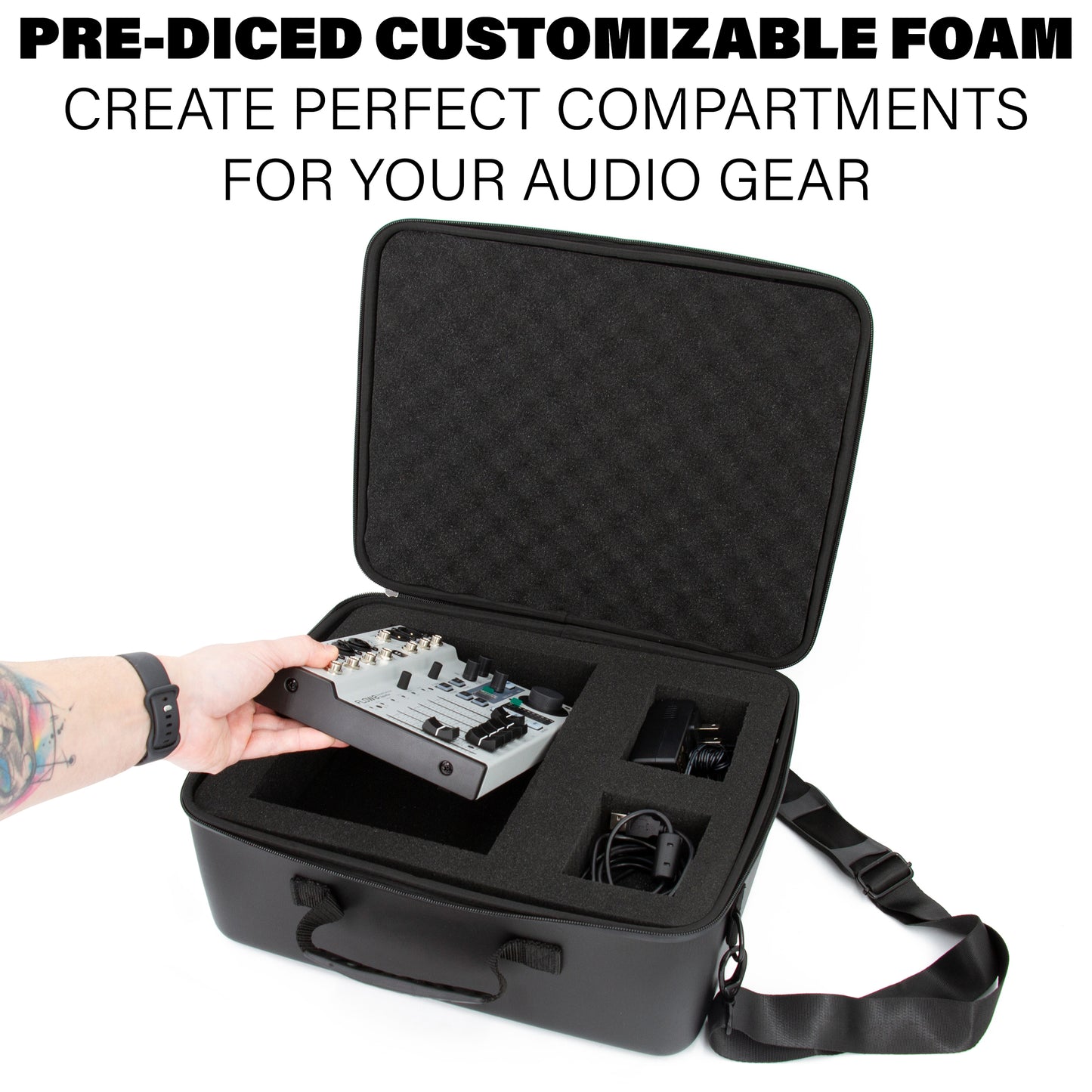 Mixer Case Compatible With Behringer Flow 8 or Xenyx 802s in Two Customizable Trays - Fits DJ Mixers and More up to 13.5" x 10.5" x 2.2"