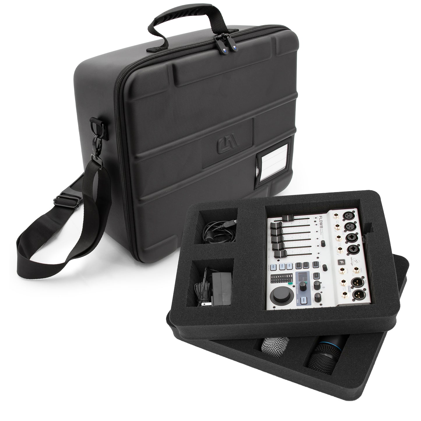 Mixer Case Compatible With Behringer Flow 8 or Xenyx 802s in Two Customizable Trays - Fits DJ Mixers and More up to 13.5" x 10.5" x 2.2"