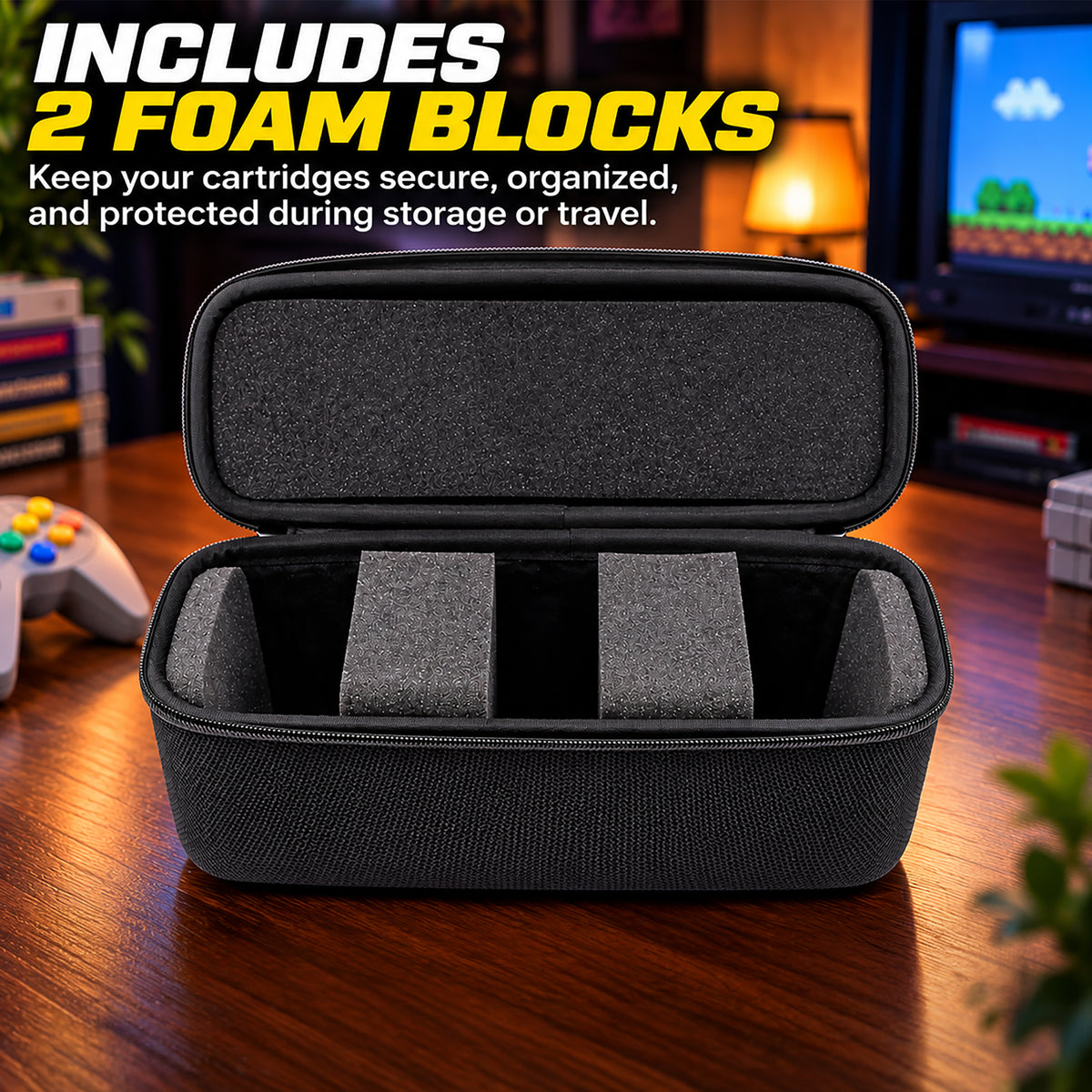 Game Cartridge Storage Case Compatible with Atari 2600 Cartridges, Holds 12 Retro Video Game Cartridges, Organizer with Padded Slots