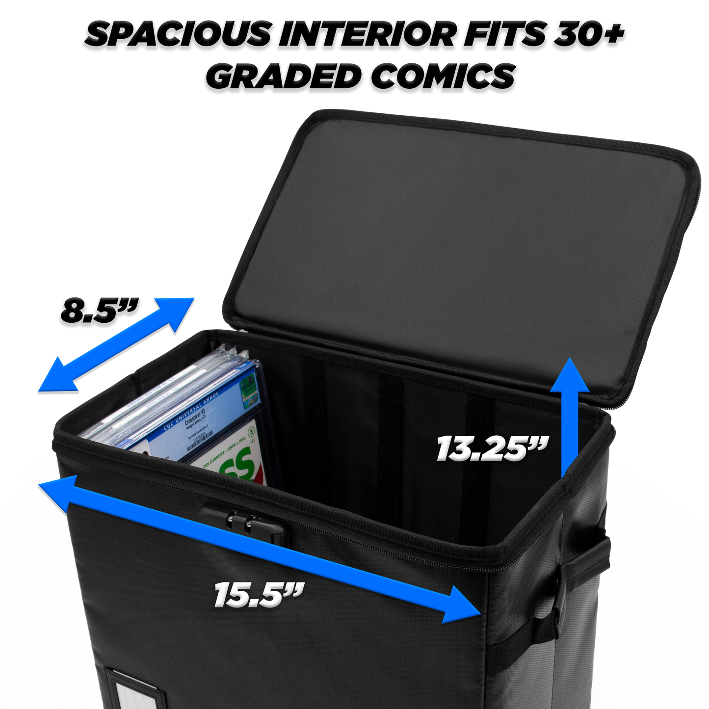 Graded Comic Book Storage Fits 30 CGC Graded Comics, Fire Resistant Comic Book Bin with Three Comic Book Dividers and Zipper Lock (2 Pack)