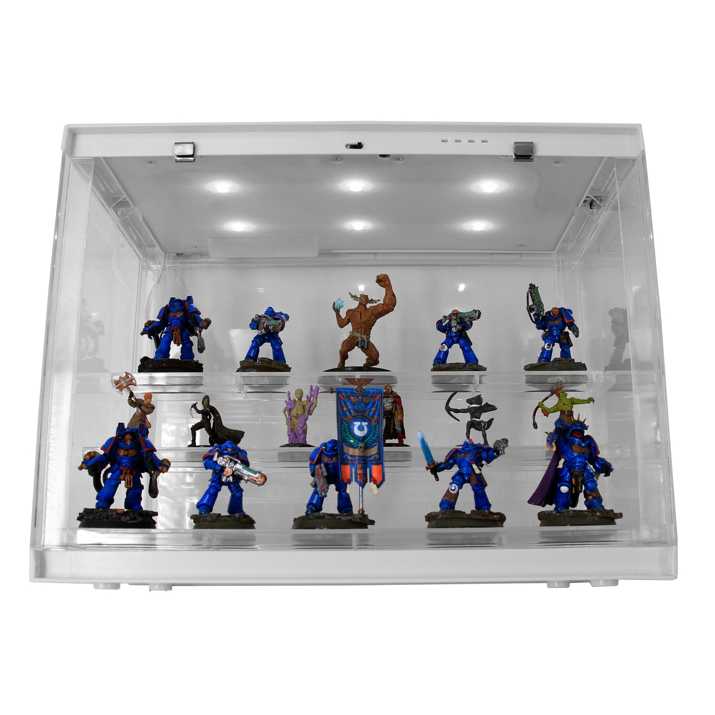 LED Display Case for Miniatures - 3-Tier Clear Acrylic Storage with 20 Grip Pads