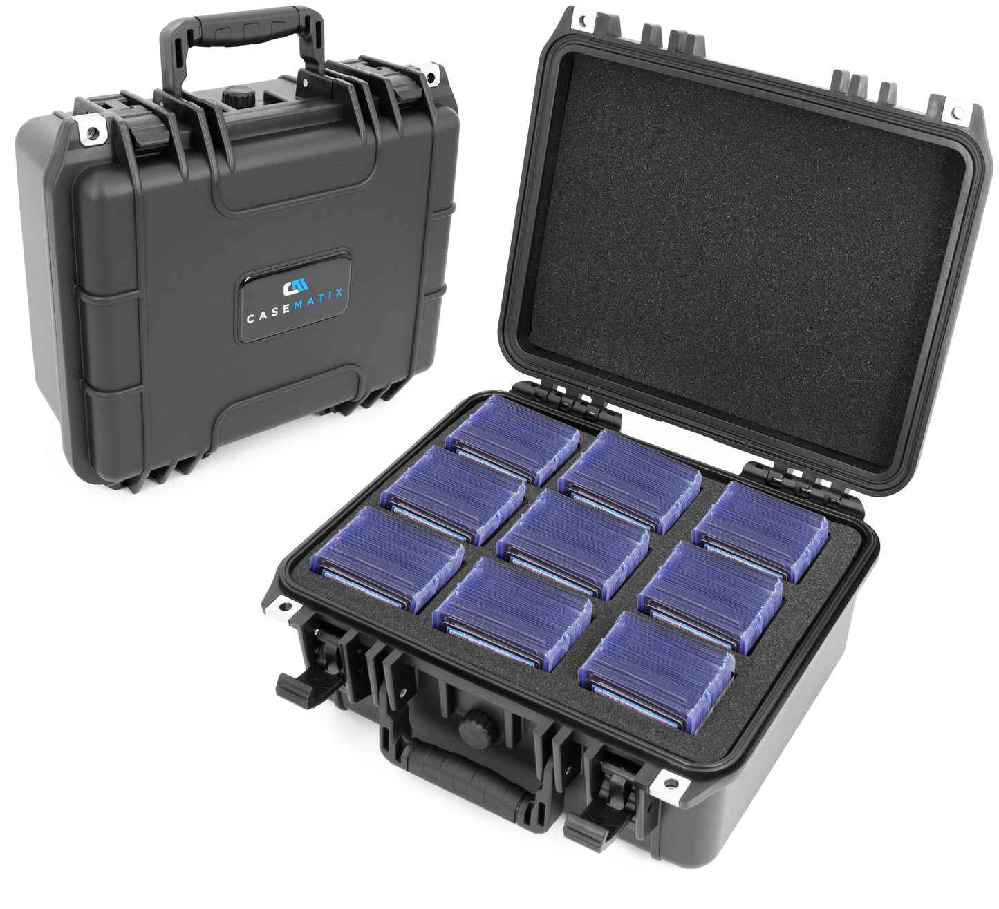 Waterproof One Touch Card Holder Case and Toploader Trading Card Storage with Custom Foam Fits 315 Top Loaders For Sports Cards or 65 Magnetic Holders