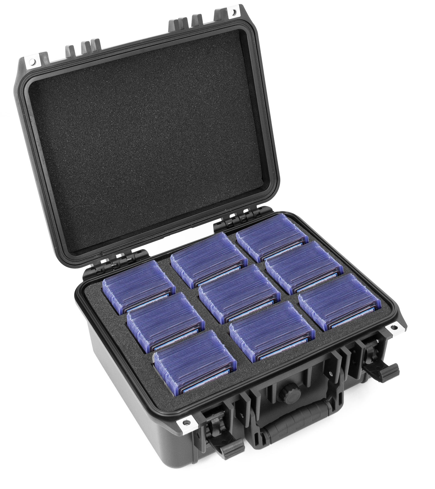 Waterproof One Touch Card Holder Case and Toploader Trading Card Storage with Custom Foam Fits 315 Top Loaders For Sports Cards or 65 Magnetic Holders