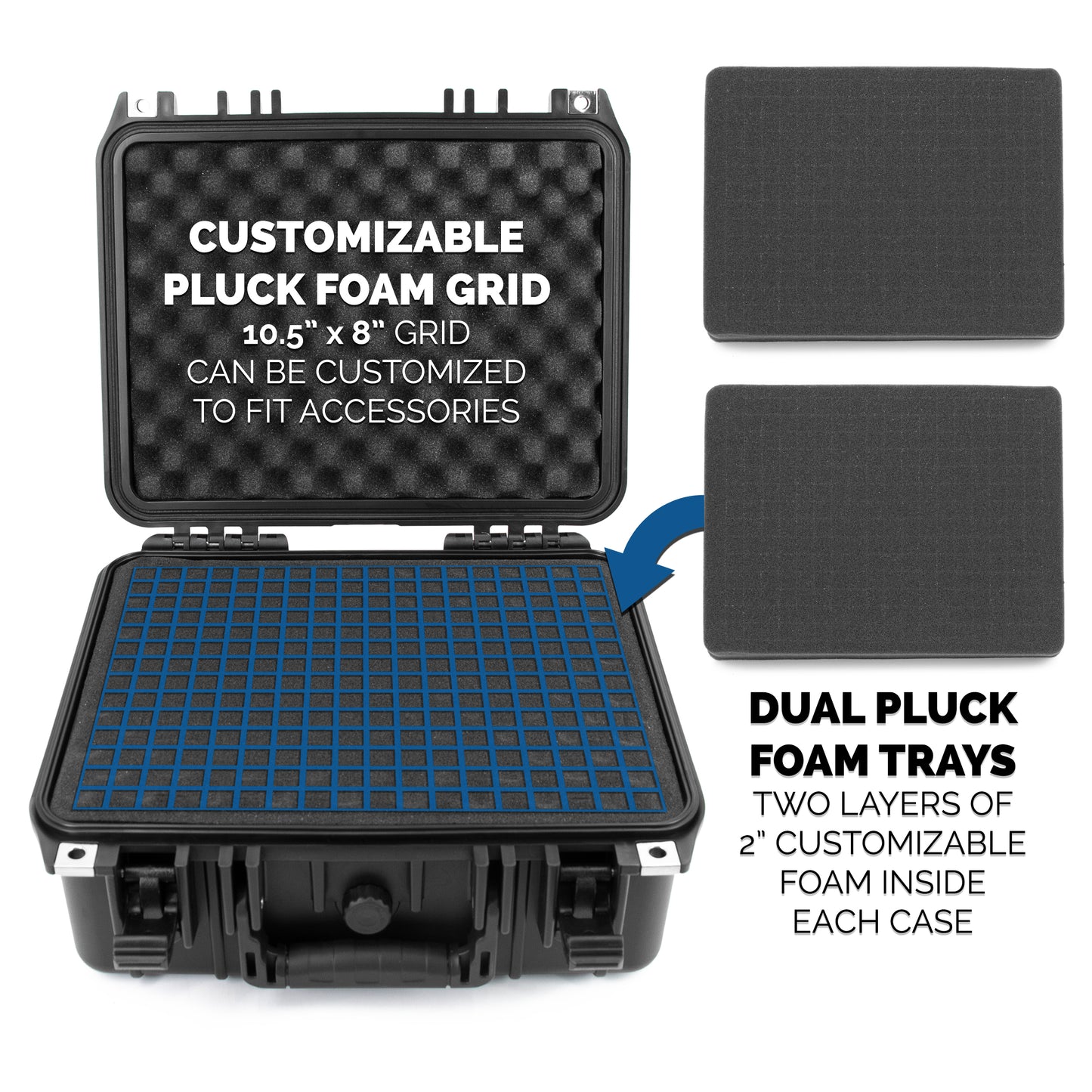 13" Waterproof 2 Handgun Case - Hard Shell Dual Pistol Case with Customizable Foam & Padlock Rings - 10.5x8x4 Interior
