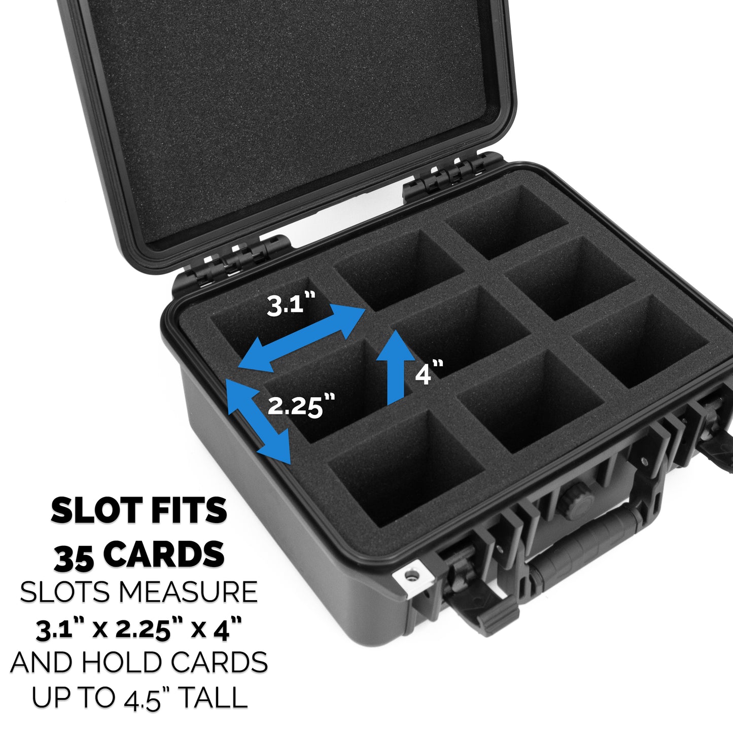 Waterproof One Touch Card Holder Case and Toploader Trading Card Storage with Custom Foam Fits 315 Top Loaders For Sports Cards or 65 Magnetic Holders