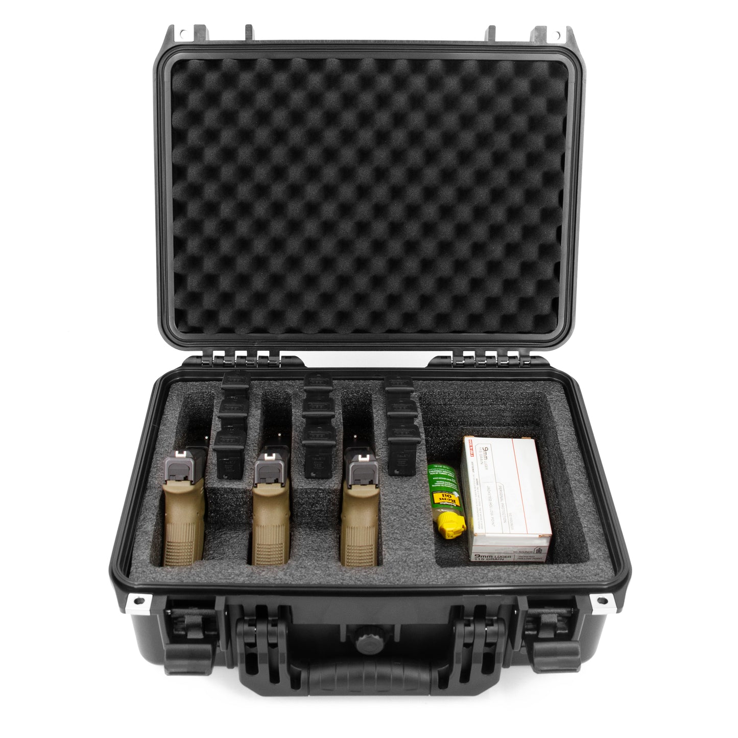 TSA Approved 3 Pistol Case - 16" IPX7 Waterproof Handgun Case for 3 Handguns & 9 Magazines with Accessory Storage & Hard Shell