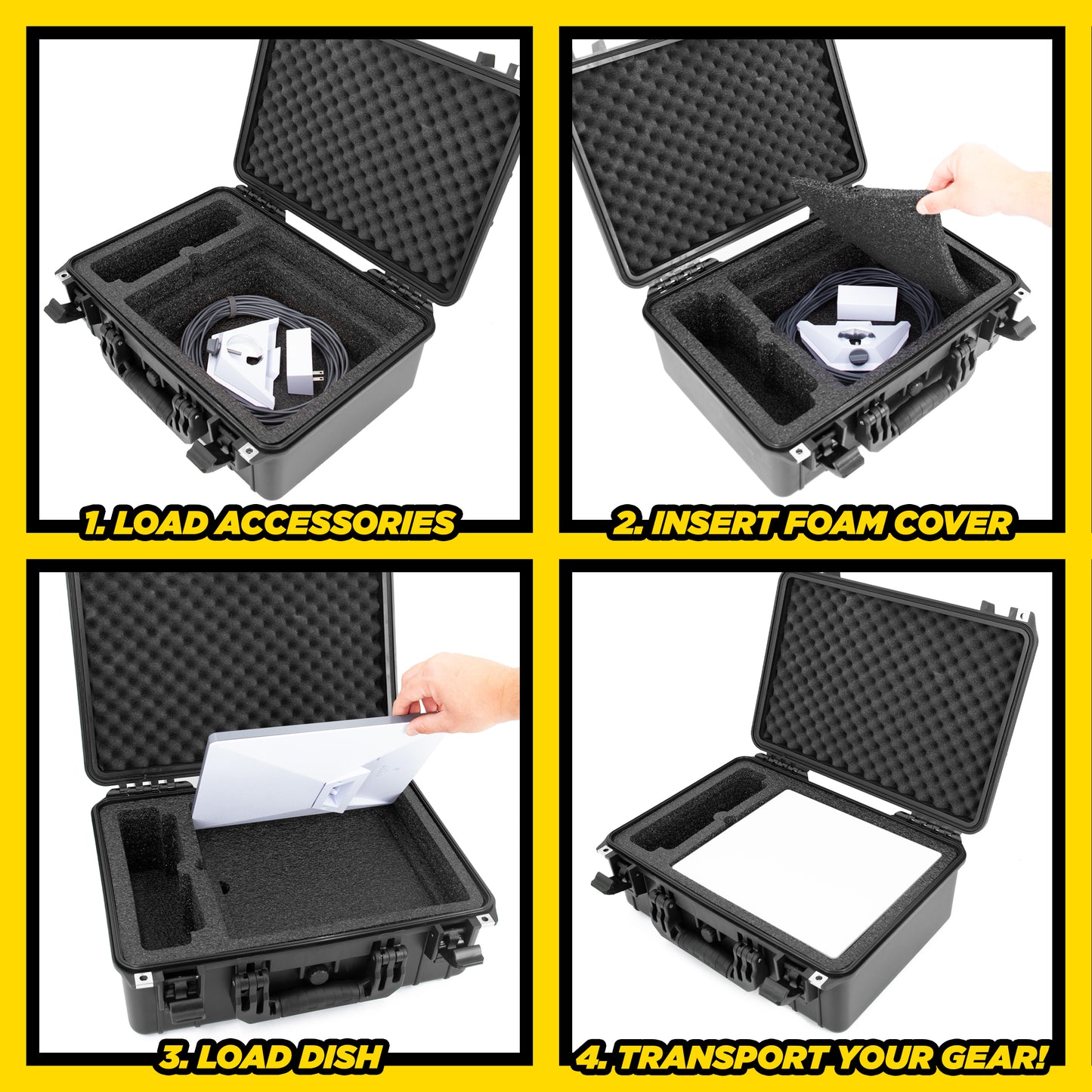 Waterproof Travel Case Compatible with Starlink Mini Dish, Mount, Power Supply & More - Professionally Cut Impact Resistant Closed Cell Foam