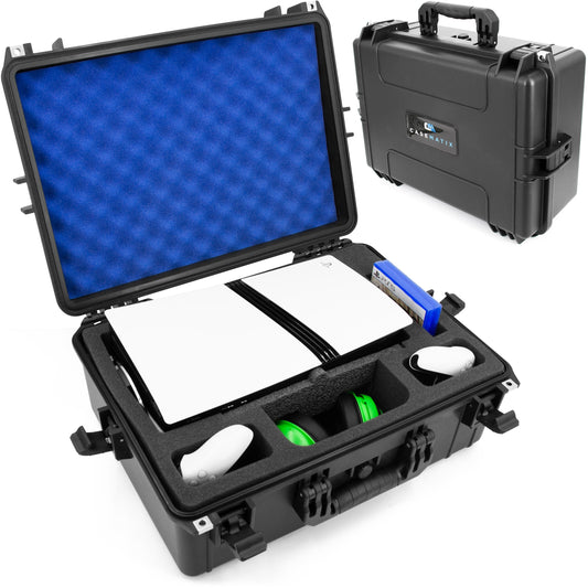 Travel Case Compatible With PlayStation 5 Pro & PS5 Pro Disc Drive - Hard Shell Waterproof Case with Custom Foam for Console and PS5 Pro Accessories