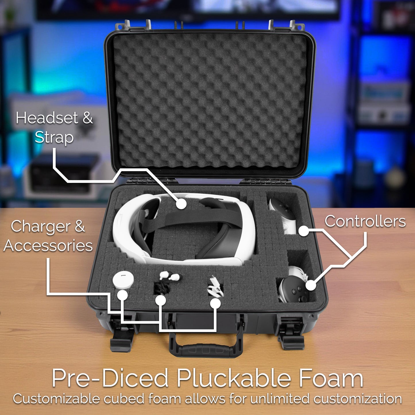Hard Case Compatible with Meta Quest 3S or Quest 2 with VR Gaming Headset & Accessories - Customizable Foam fits Elite Strap and More