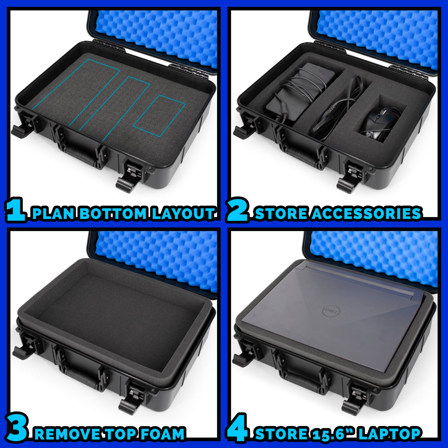 15.6 Inch Hard Laptop Case – Rugged Shockproof Travel Case with Foam Protection Fits 15” Gaming Laptops Up to 14.5 x 10.5, Charger & Accessory Storage
