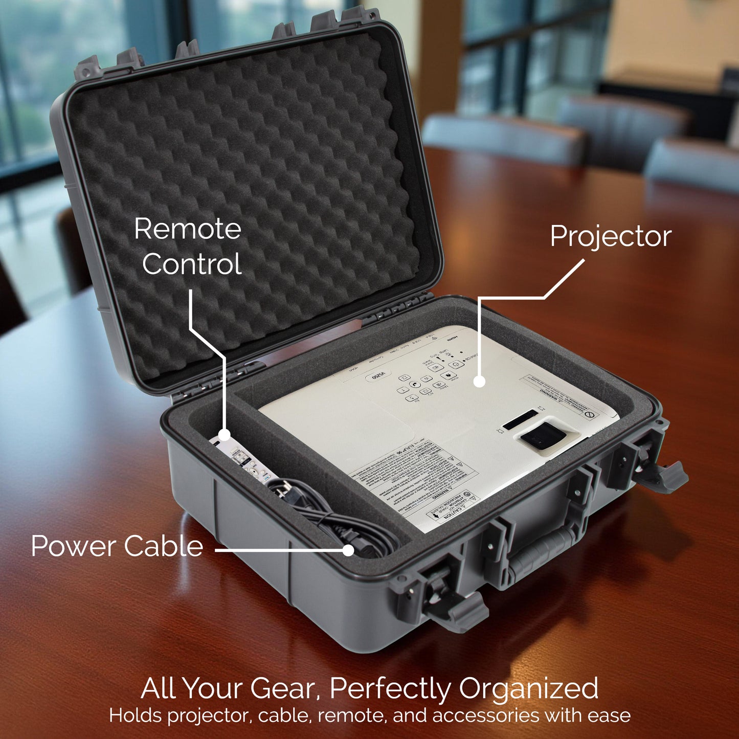 Hard Shell Projector Travel Case – Fits Epson VS250, VS350, VS355 Projectors with HDMI & Remote in Custom Foam Compartments, Case Only