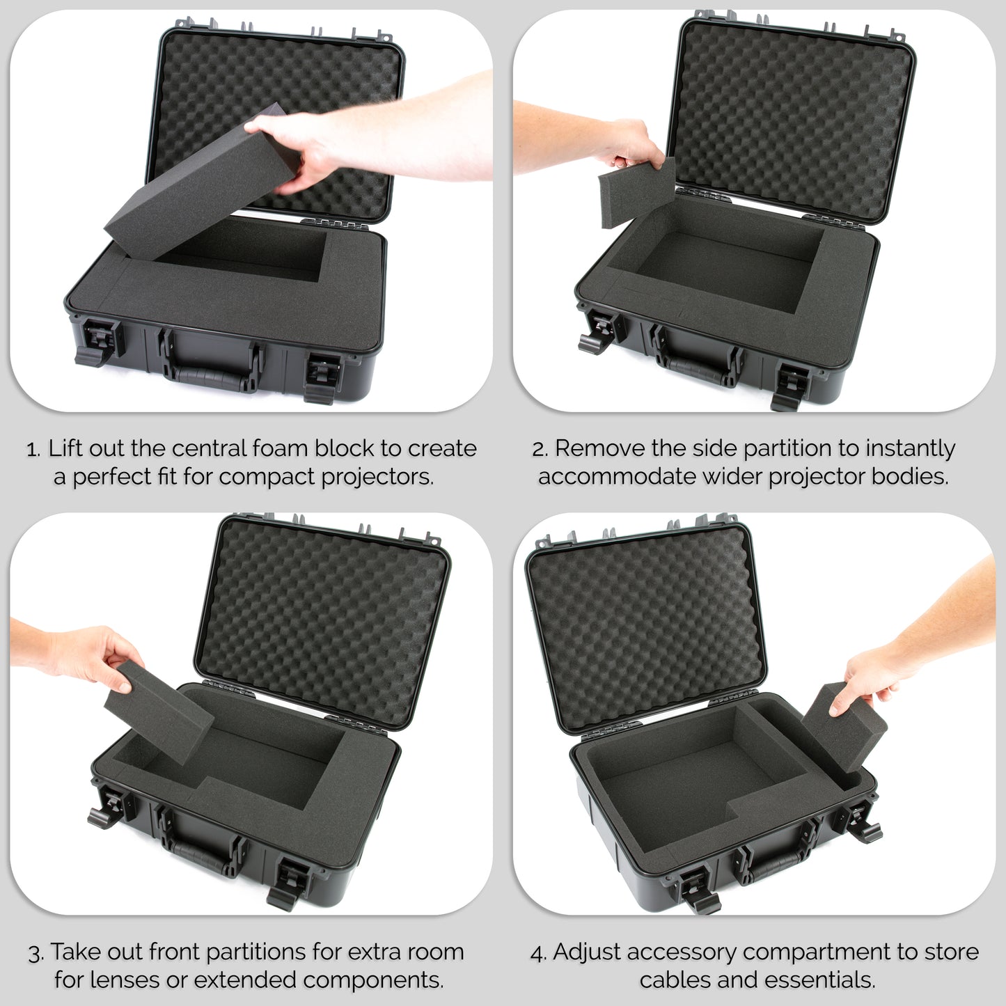 Hard Shell Projector Travel Case – Fits Epson VS250, VS350, VS355 Projectors with HDMI & Remote in Custom Foam Compartments, Case Only