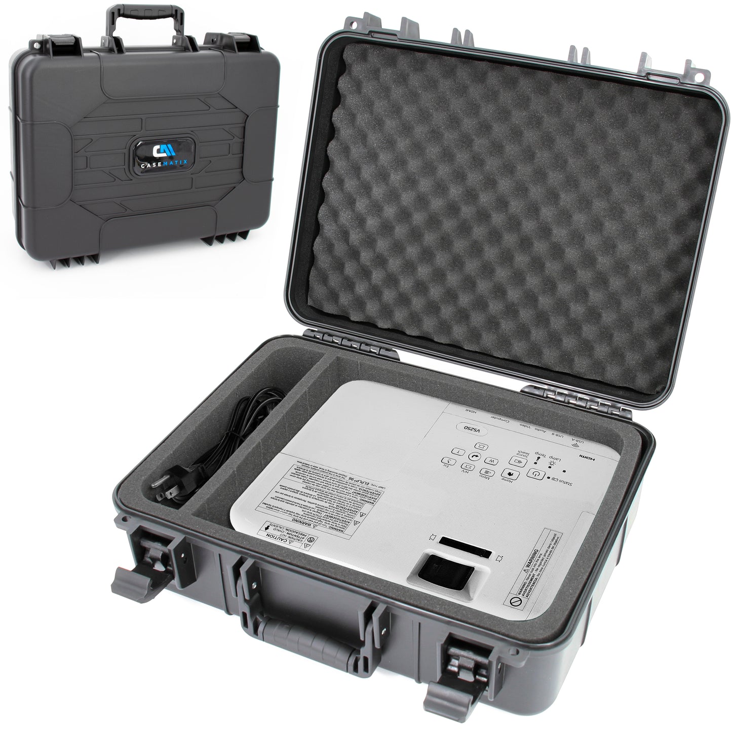 Hard Shell Projector Travel Case – Fits Epson VS250, VS350, VS355 Projectors with HDMI & Remote in Custom Foam Compartments, Case Only