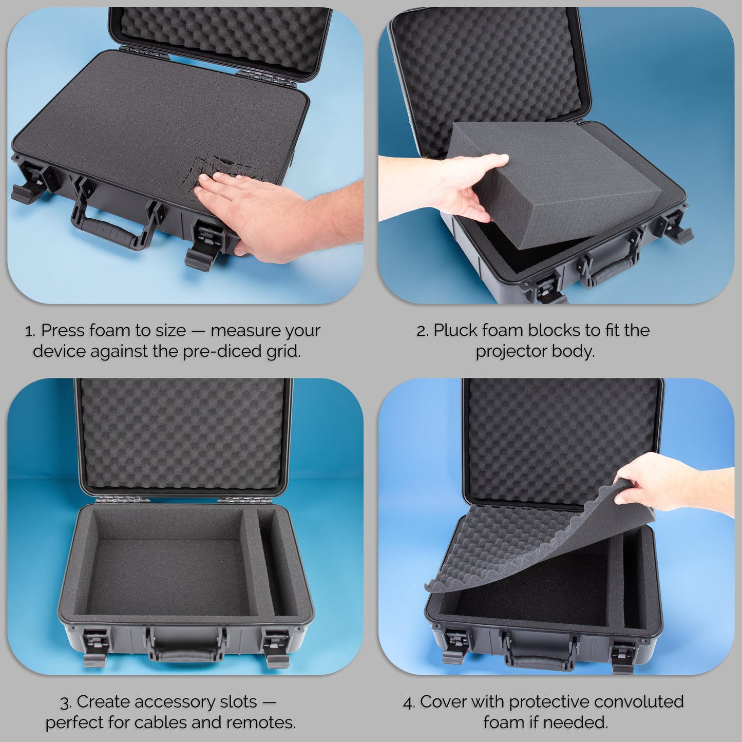 Projector Hard Case with Custom Foam Compatible With Epson VS240, EX3240, VS345, VS340, VS335W, EX7240 Pro, EX5240 – Fits Up to 14.5" x 10.5" x 4.5"