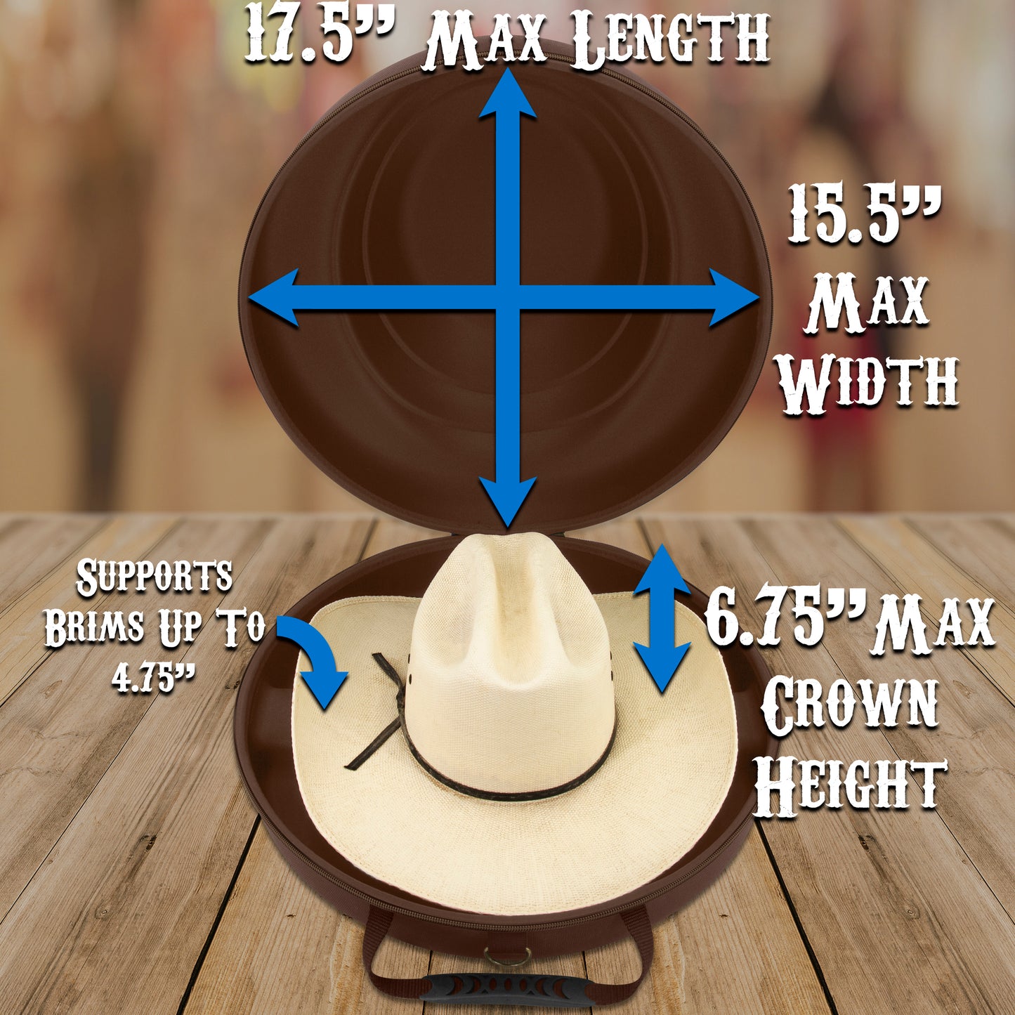 Cowboy Hat Box Cowboy Hat Storage for Brims Up To 4.75" - Hard Shell Hat Case with Adjustable Carry Strap and ID Slot - 4 Color Options