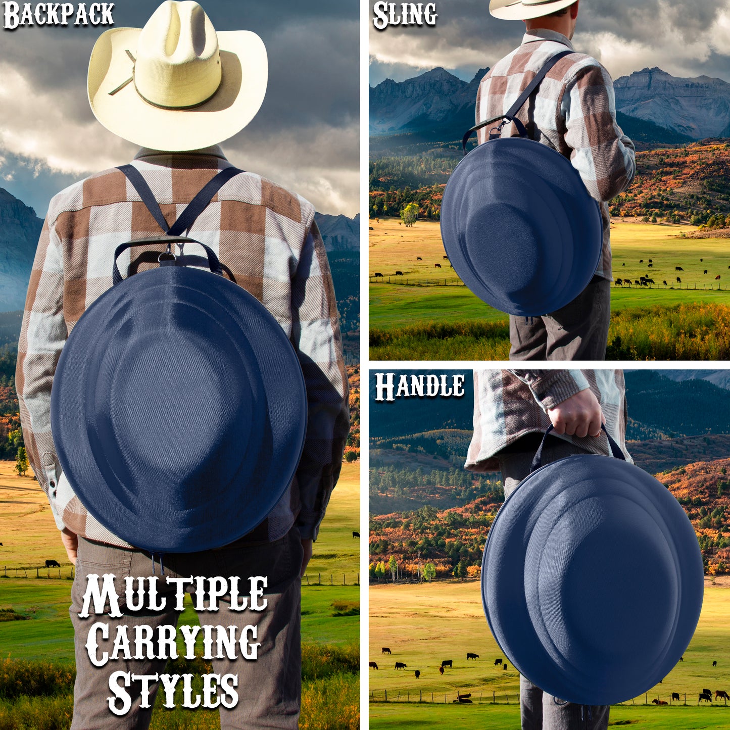 Cowboy Hat Box Cowboy Hat Storage for Brims Up To 4.75" - Hard Shell Hat Case with Adjustable Carry Strap and ID Slot - 4 Color Options