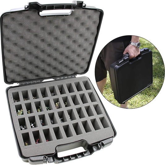 Hard Shell Miniature Storage Travel Case - 36 Figurine Miniature Organizer and Miniatures Carrying Case with Pluckable Foam Interior