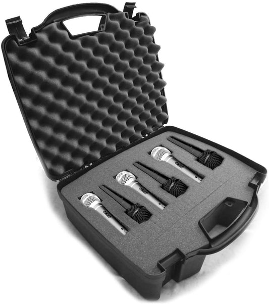 Hard Shell Shure Mic Case Compatible with SM58, SM57, BETA Series & Other Microphones in Customizable Foam - Storage for 6 Mics, Case Only