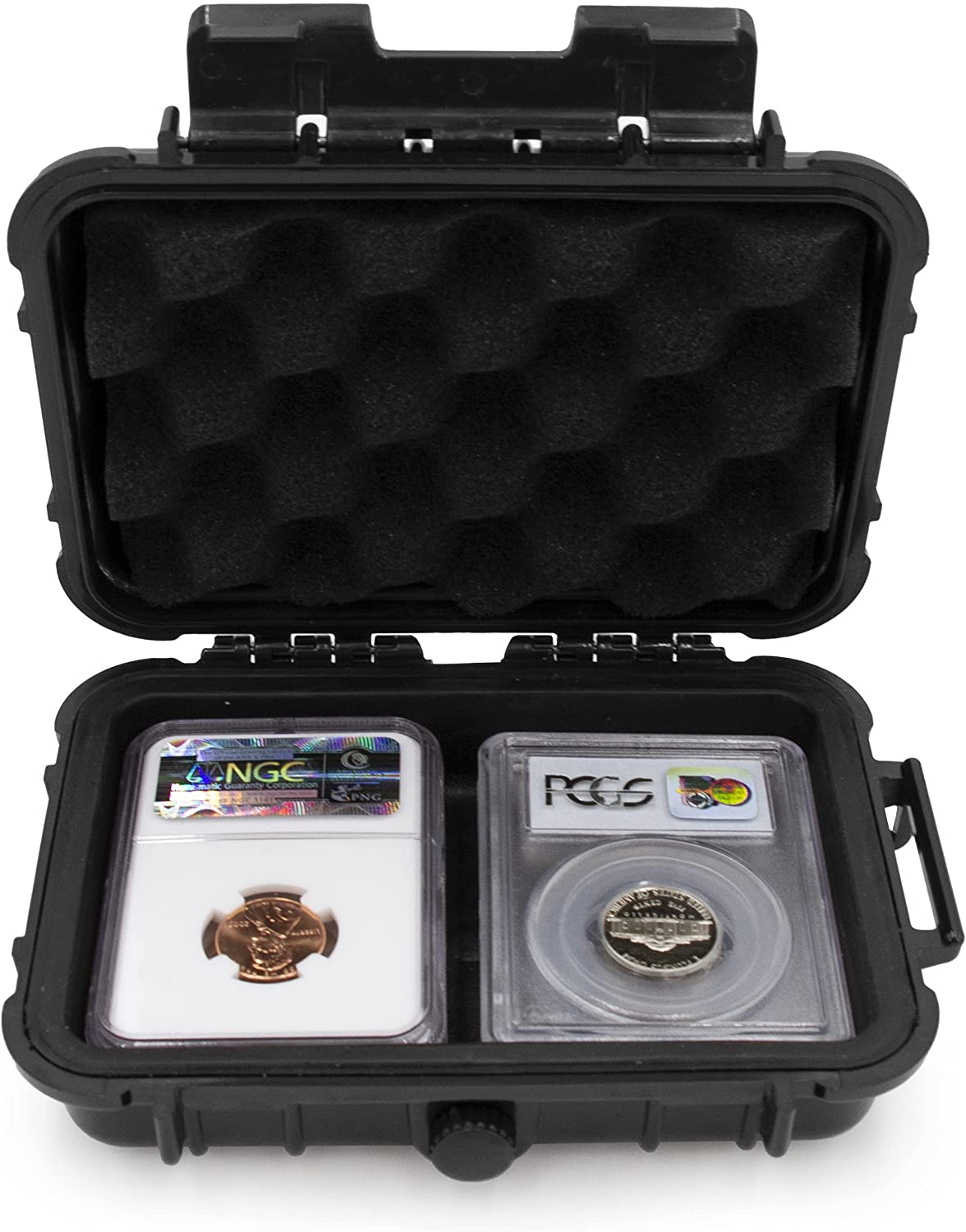 Graded Coin Case Compatible with 4 PCGS or NGC Coin Slabs, Waterproof Graded Slab Coin Storage Box with Impact Absorbing Foam - Case Only