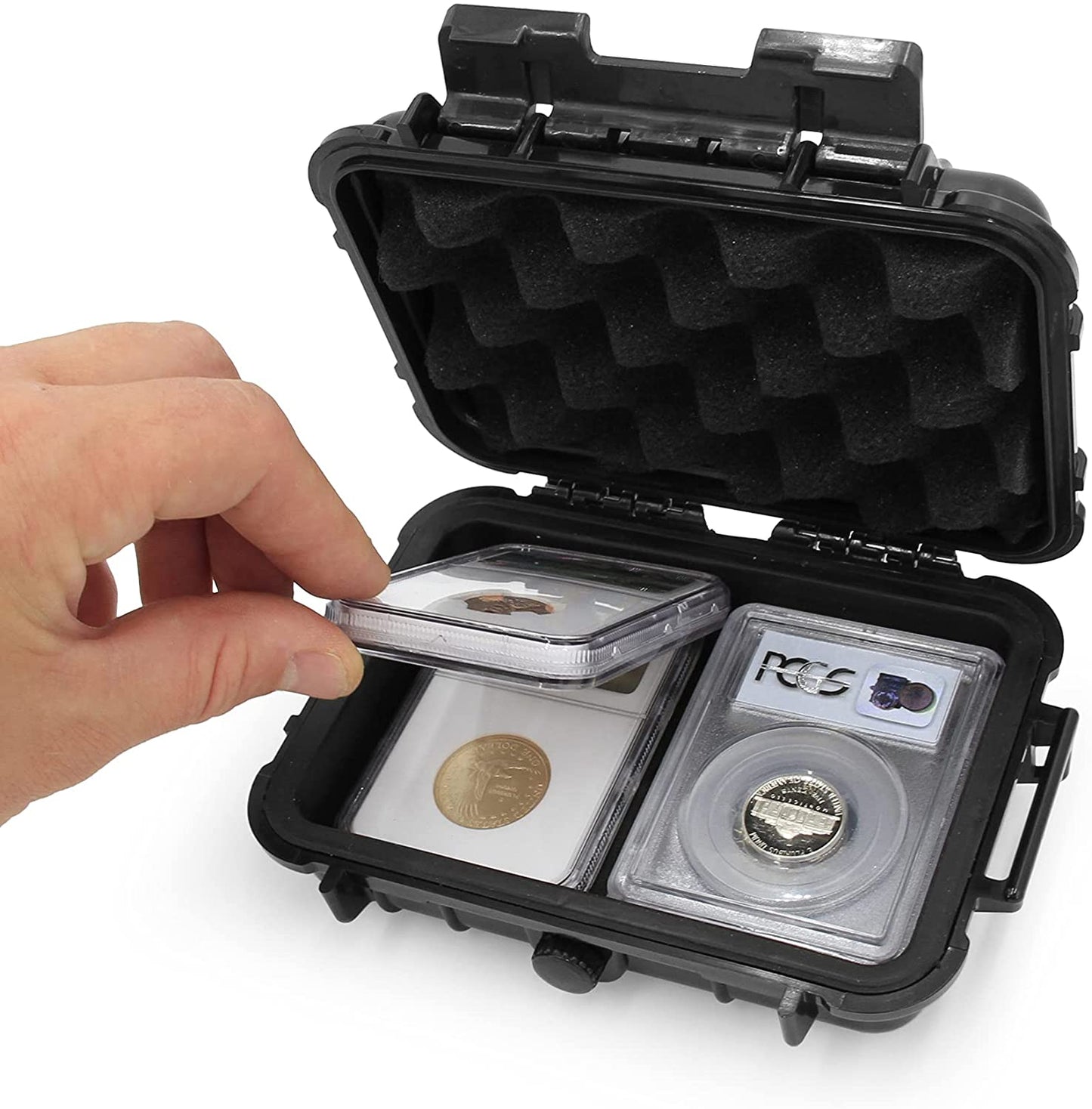 Graded Coin Case Compatible with 4 PCGS or NGC Coin Slabs, Waterproof Graded Slab Coin Storage Box with Impact Absorbing Foam - Case Only