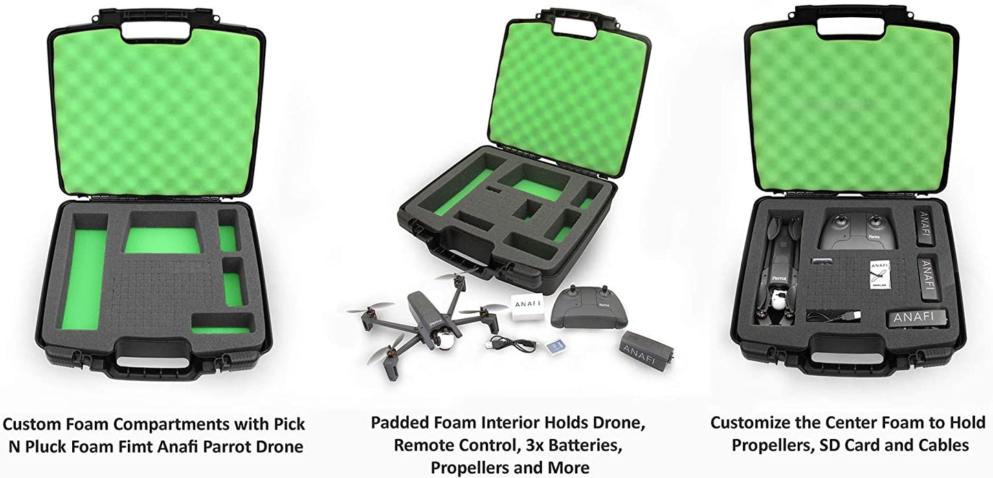 Quadcopter Carrying Case Compatible with Parrot Anafi 4K HDR Drone - Custom 6-Compartment Foam Storage with Tri-Layer Protection - Made in USA