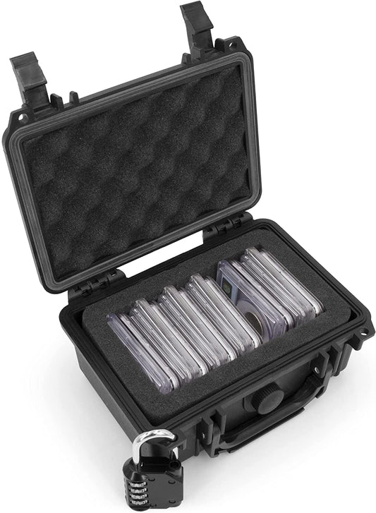 Graded Coin Case Compatible with 15+ PCGS or NGC Coin Slabs, Waterproof Coin Storage Box with Customizable Foam, Includes Padlock