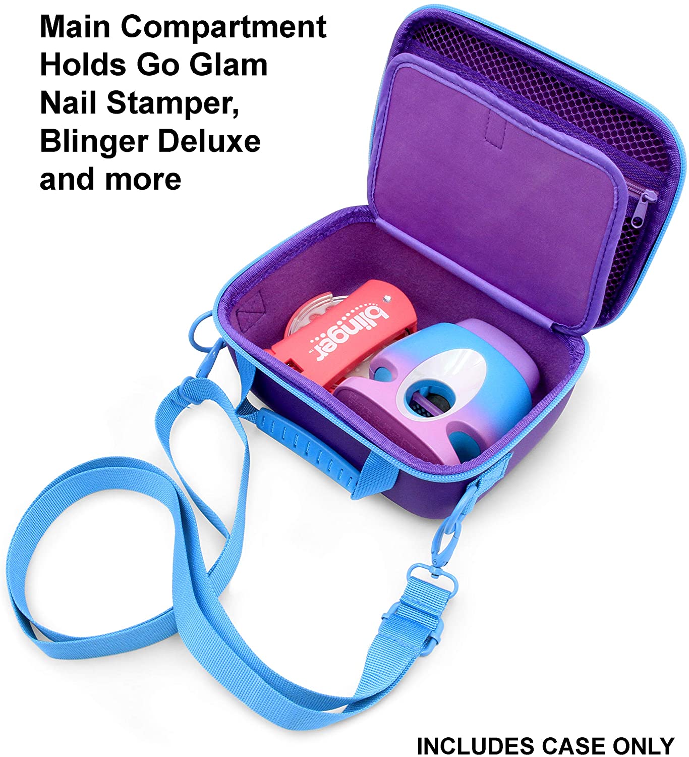 Travel Case Compatible with Cool Maker GO GLAM Nail Stamper & Blinger Set - EVA Protection with Padded Divider, Shoulder Strap & Accessory Pouch