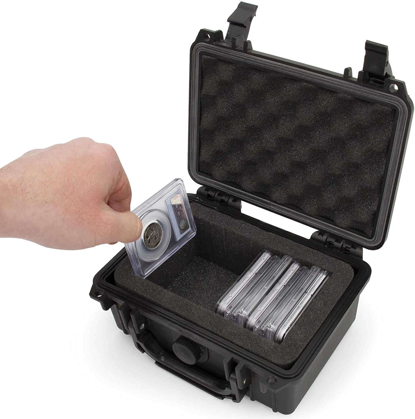 Graded Coin Case Compatible with 15+ PCGS or NGC Coin Slabs, Waterproof Coin Storage Box with Customizable Foam, Includes Padlock