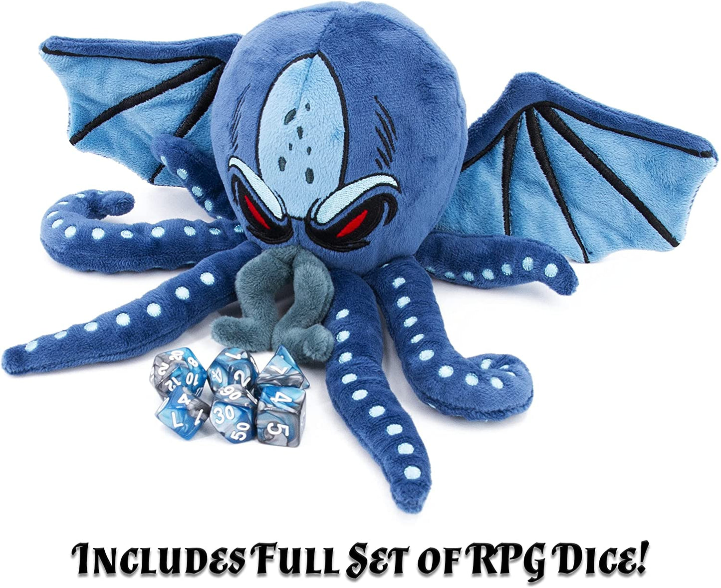 Soft Dice Case and Dice Holder with 7 Included RPG Dice - 9.5" Sea Monster Figure with Dice Storage Zipper Compartment for up to 21 Dice
