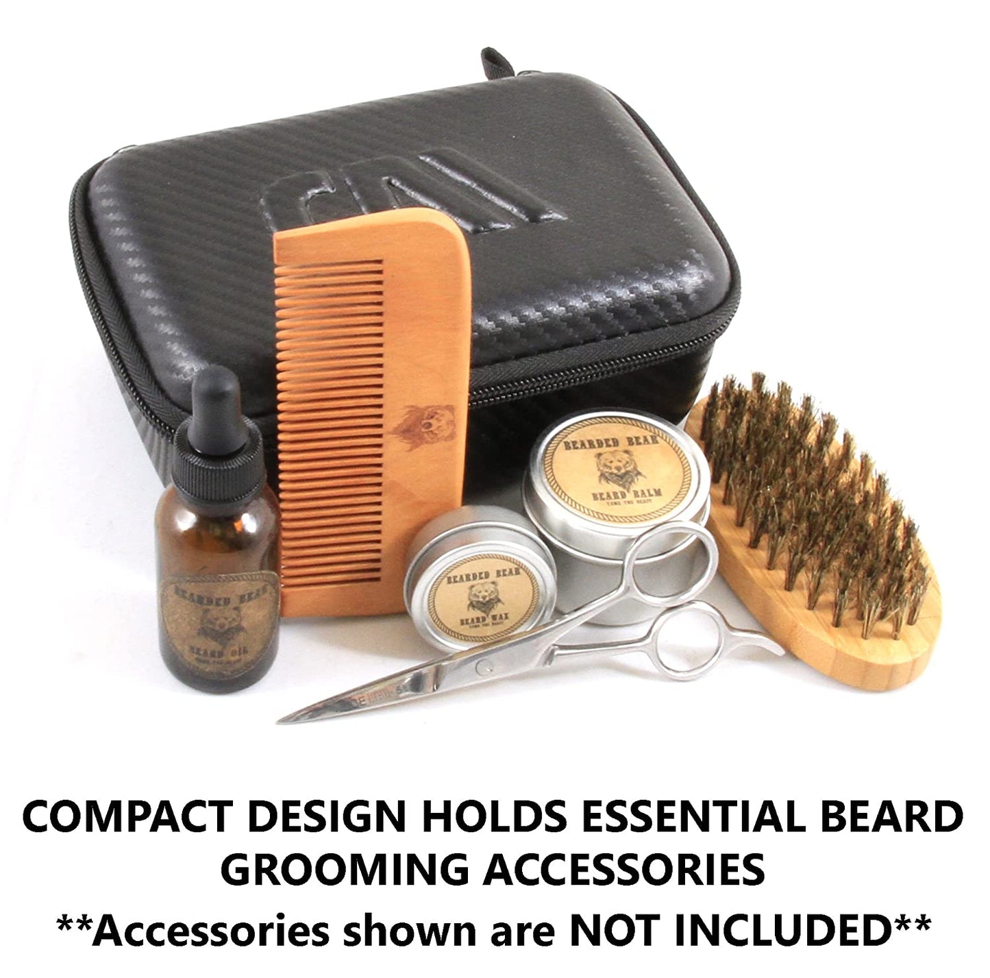 Beard Travel Case Fits Your Beard Grooming Kit – Holds Beard Oil Conditioner, Beard Brush, Wooden Beard Comb, Beard Balm, Scissors and More