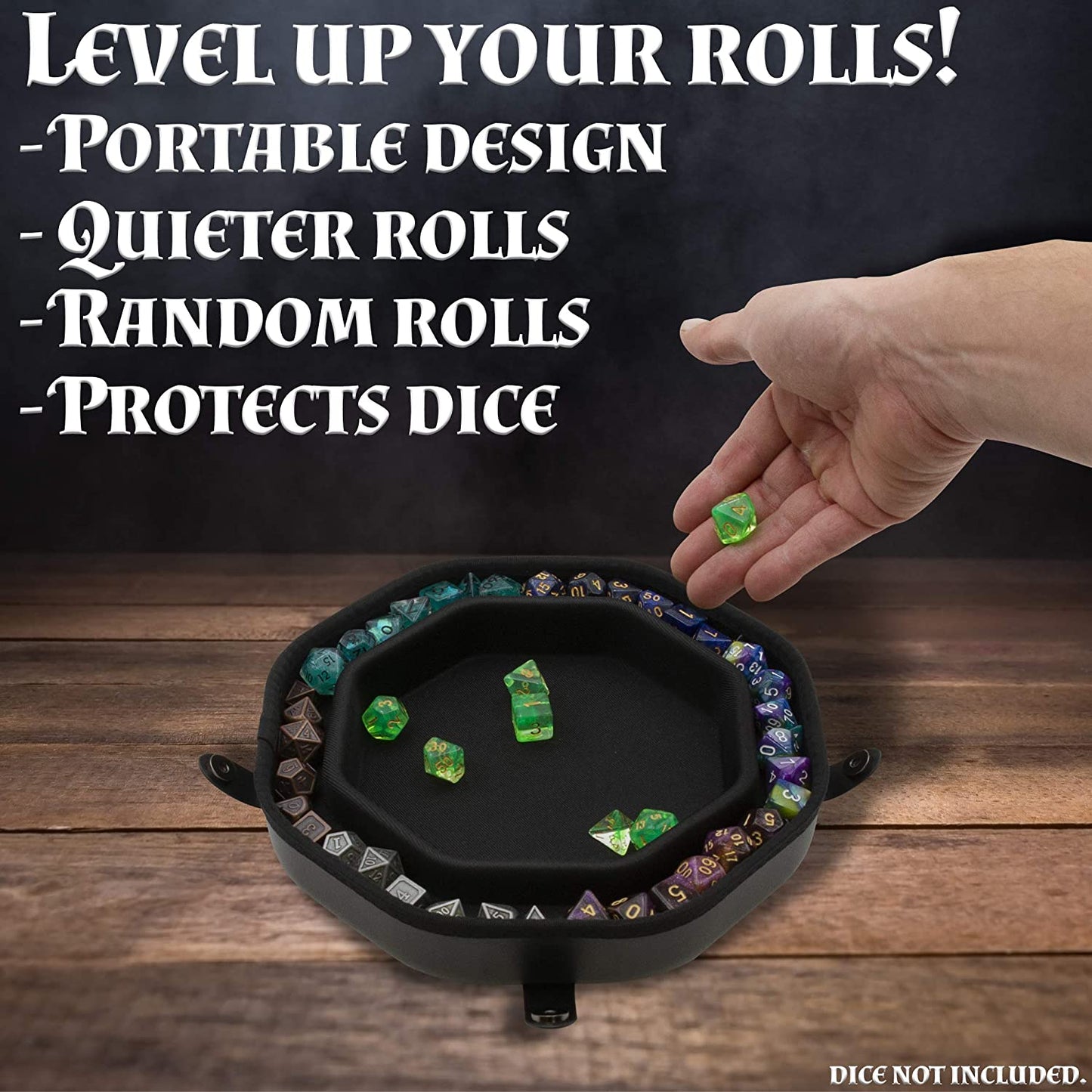 Dice Tray and Storage Case for Up to 115 RPG Dice - Dice Tray for Rolling with Magnetic Snaps, Embossed Design & Non-Scratch Interior