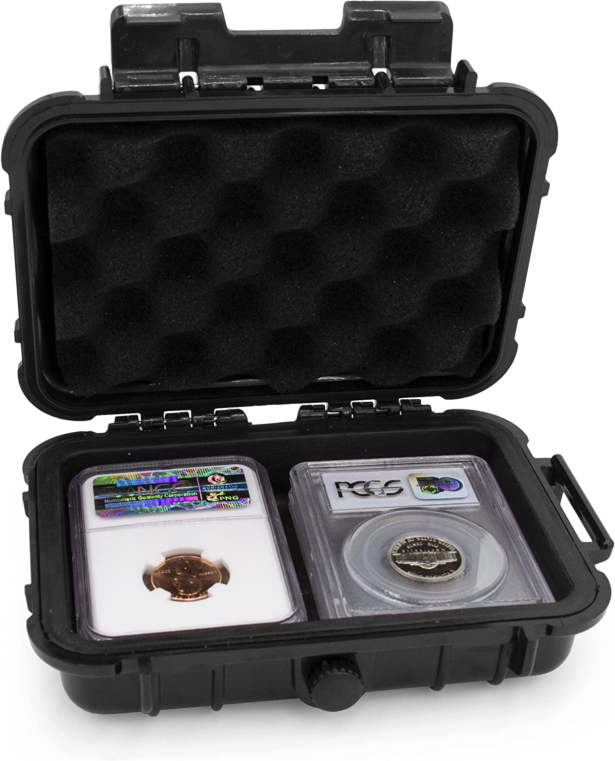 Graded Coin Case Compatible with 4 PCGS or NGC Coin Slabs, Waterproof Graded Slab Coin Storage Box with Impact Absorbing Foam - Case Only