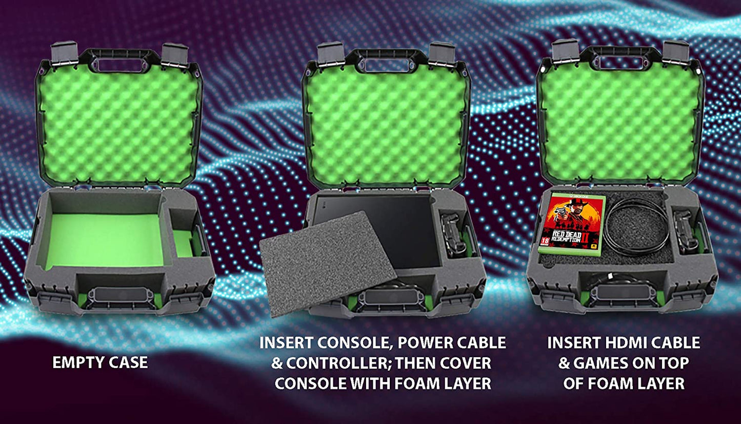 Hard Shell Carrying Case Compatible with Xbox One X Gaming Console, Controller & Accessories - Custom Case Only