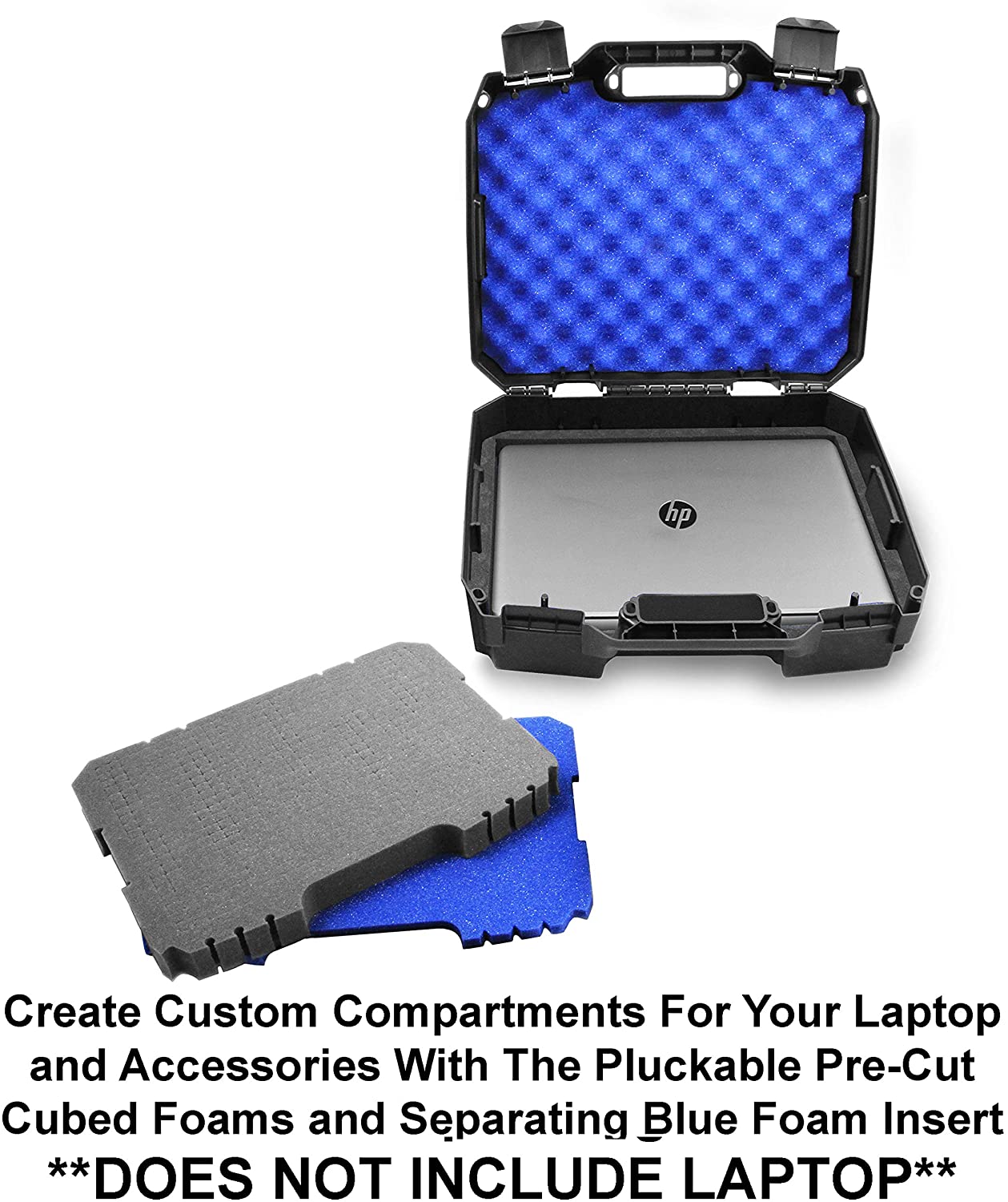 15.6" Laptop Hard Case - Crushproof Protection for HP Elite Dragonfly Pavilion Envy with Customizable Foam & Padlock Rings - 17x14x6