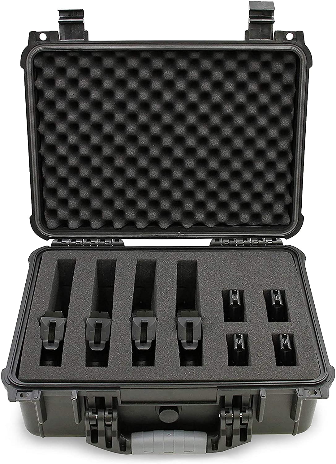16" Customizable 4 Handgun Multiple Pistol Case - Waterproof & Shockproof Hard Gun Cases for Pistols and Magazines with Two Layers of 2" Foam