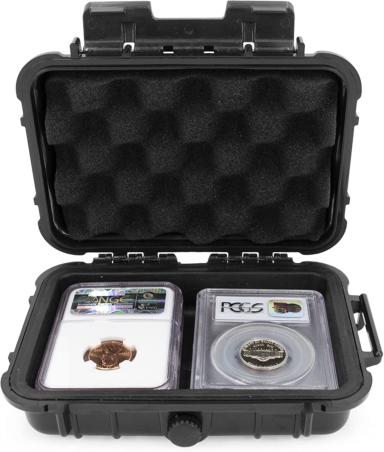 Graded Coin Case Compatible with 4 PCGS or NGC Coin Slabs, Waterproof Graded Slab Coin Storage Box with Impact Absorbing Foam - Case Only