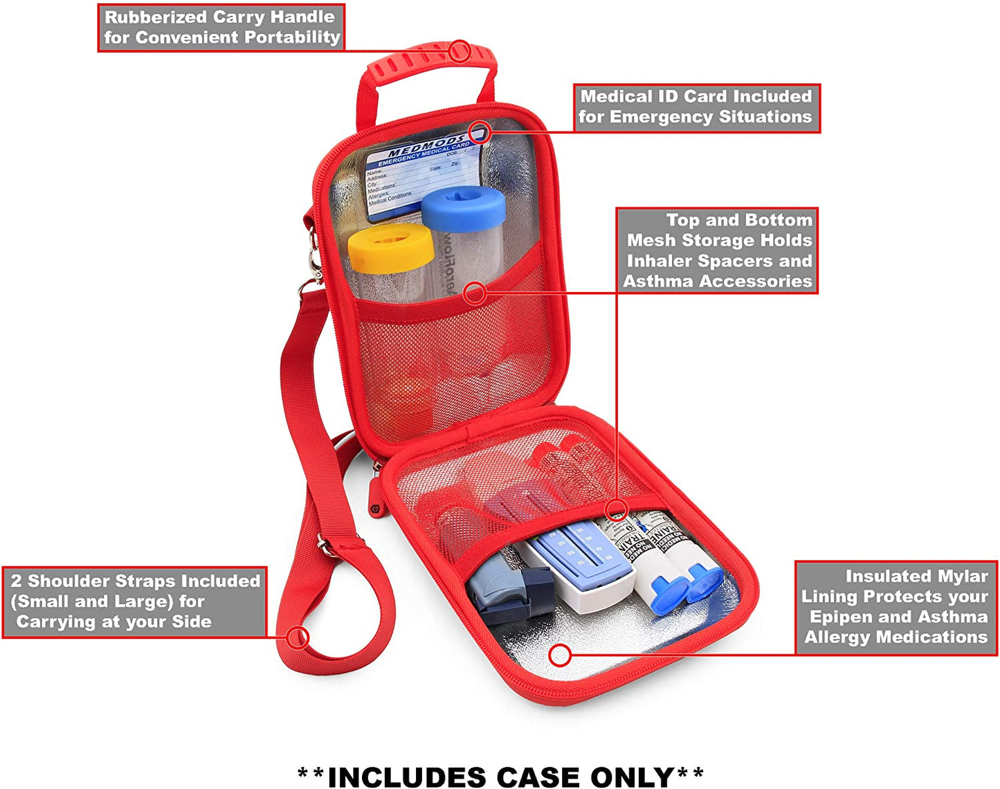 Insulated Asthma Inhaler Case Fits Inhaler Spacer for Kids or Adults, Mask, Epipen, Allergy Medicine and More - Includes CASE ONLY
