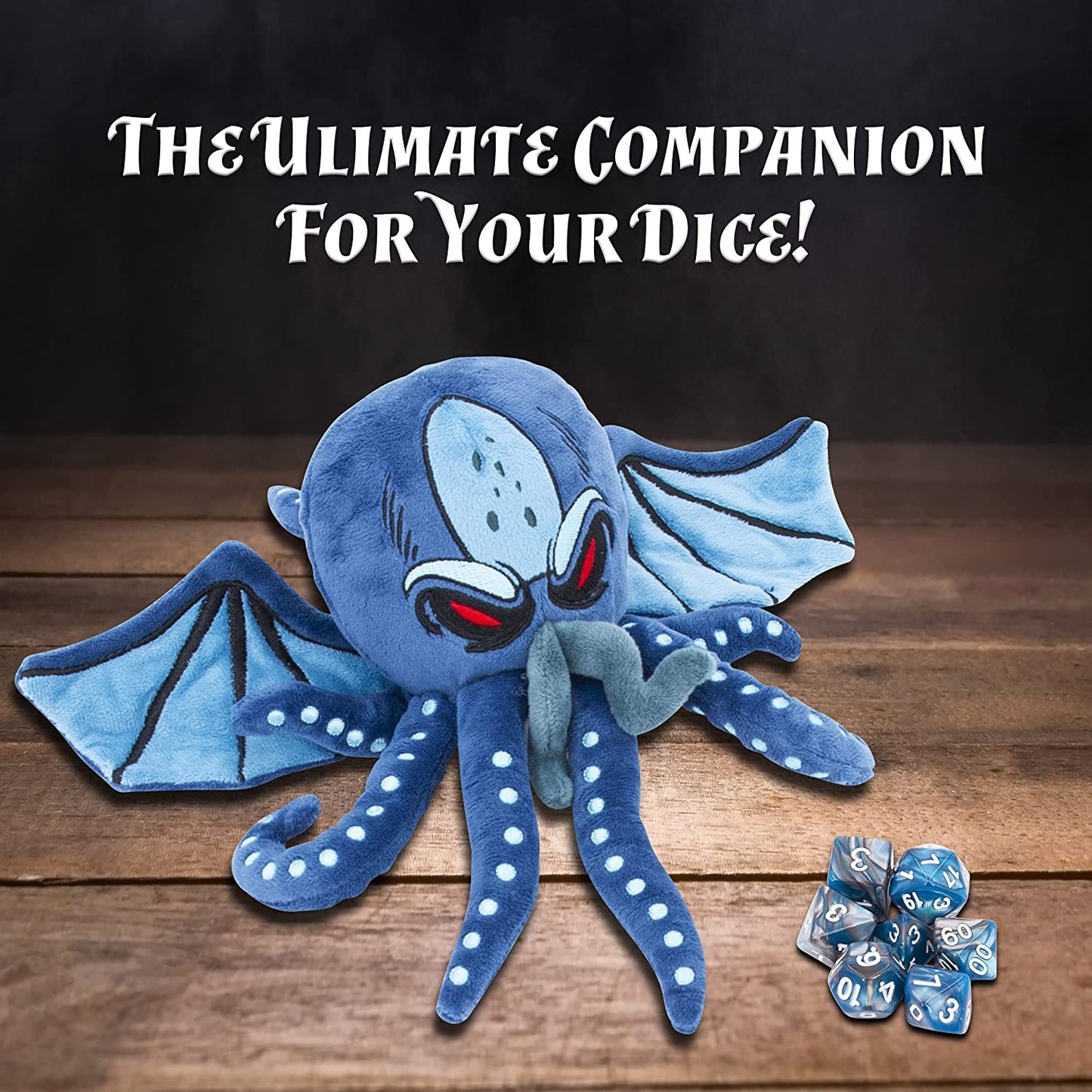 Soft Dice Case and Dice Holder with 7 Included RPG Dice - 9.5" Sea Monster Figure with Dice Storage Zipper Compartment for up to 21 Dice