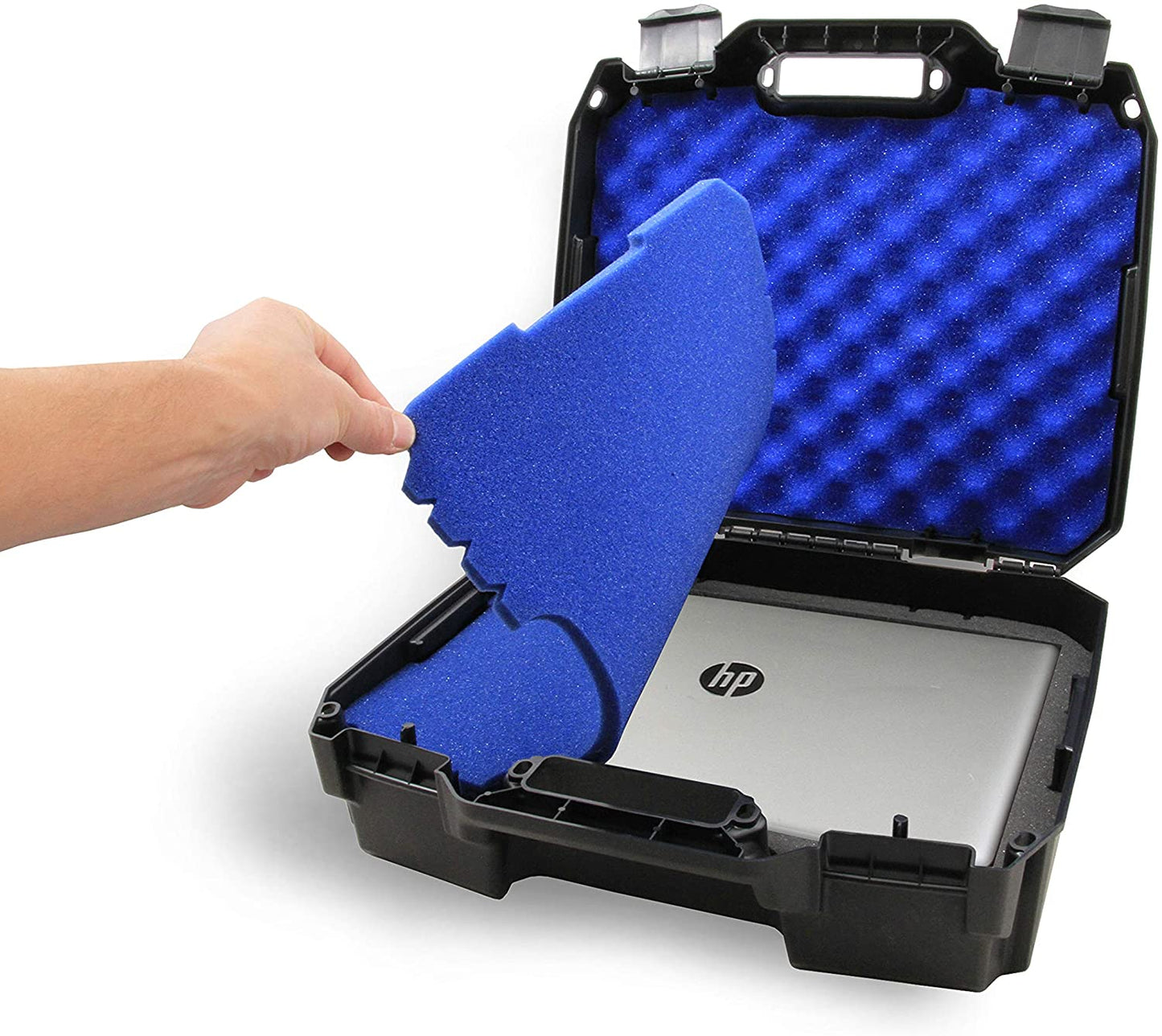 15.6" Laptop Hard Case - Crushproof Protection for HP Elite Dragonfly Pavilion Envy with Customizable Foam & Padlock Rings - 17x14x6