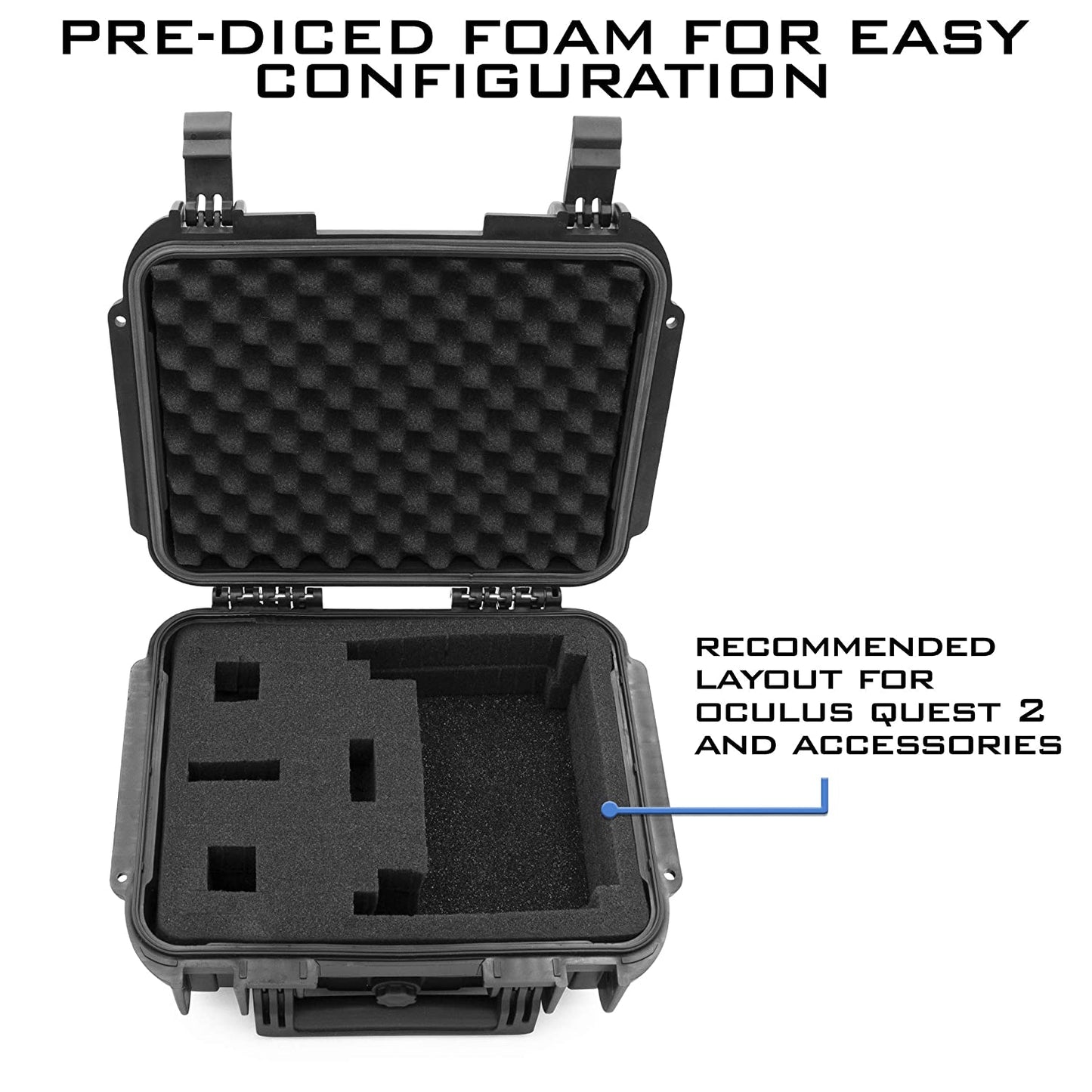 Waterproof Hard Case Compatible with Meta Quest or Oculus Quest VR Gaming Headset & Accessories in Customizable Foam Interior - Case Only