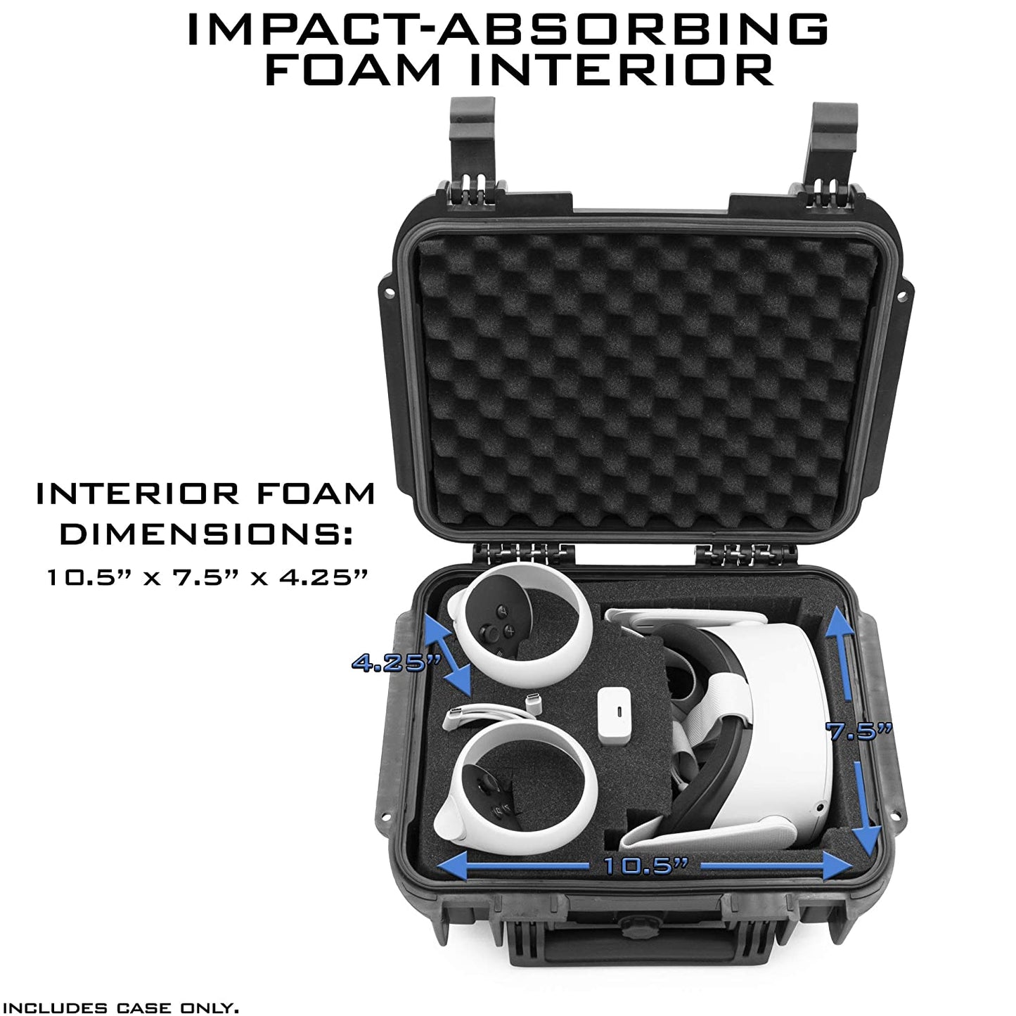 Waterproof Hard Case Compatible with Meta Quest or Oculus Quest VR Gaming Headset & Accessories in Customizable Foam Interior - Case Only
