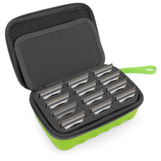 Green Clipper Blade Holder for 12 Blades - Protective Clipper Blade Storage Case with Barber Blade Holder Foam and Hard Shell Outer
