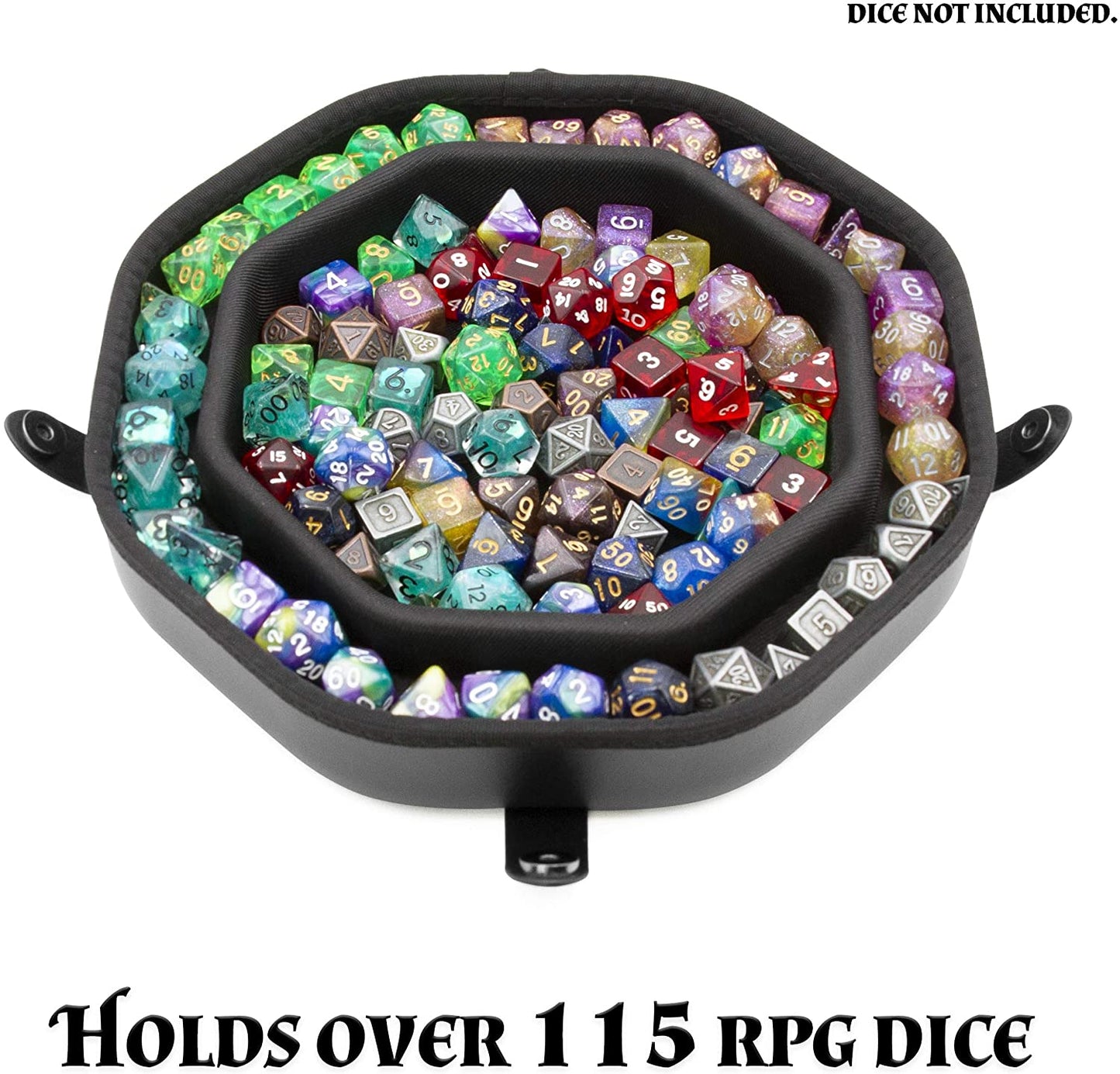 Dice Tray and Storage Case for Up to 115 RPG Dice - Dice Tray for Rolling with Magnetic Snaps, Embossed Design & Non-Scratch Interior