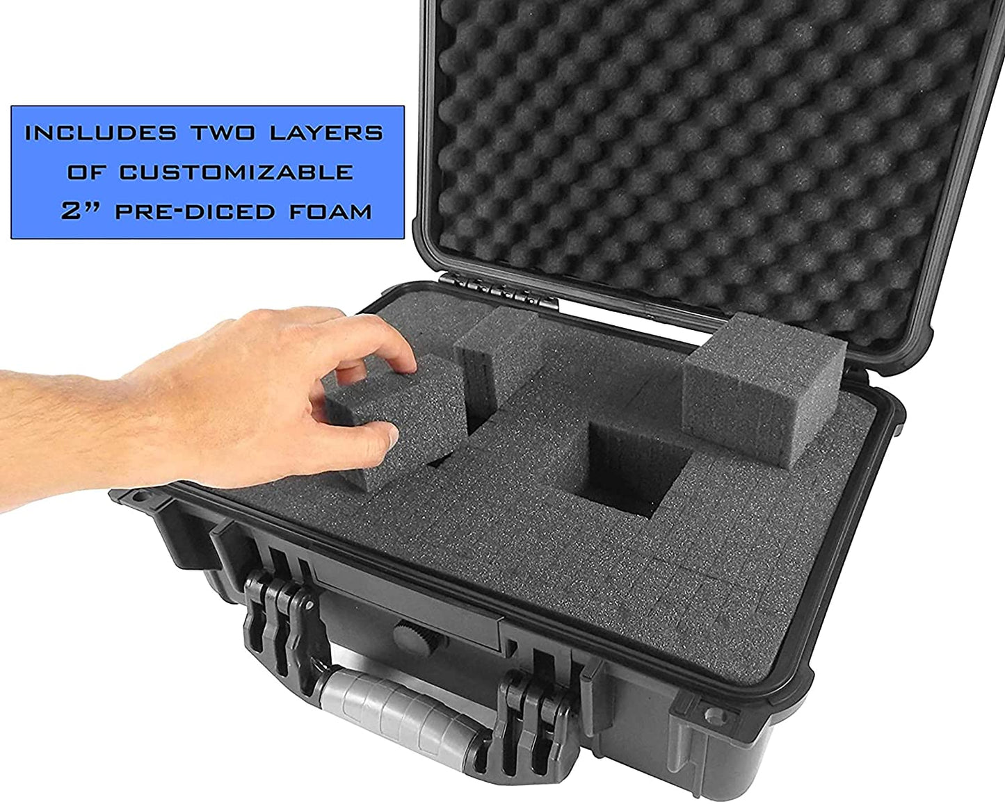 16" Customizable 4 Handgun Multiple Pistol Case - Waterproof & Shockproof Hard Gun Cases for Pistols and Magazines with Two Layers of 2" Foam