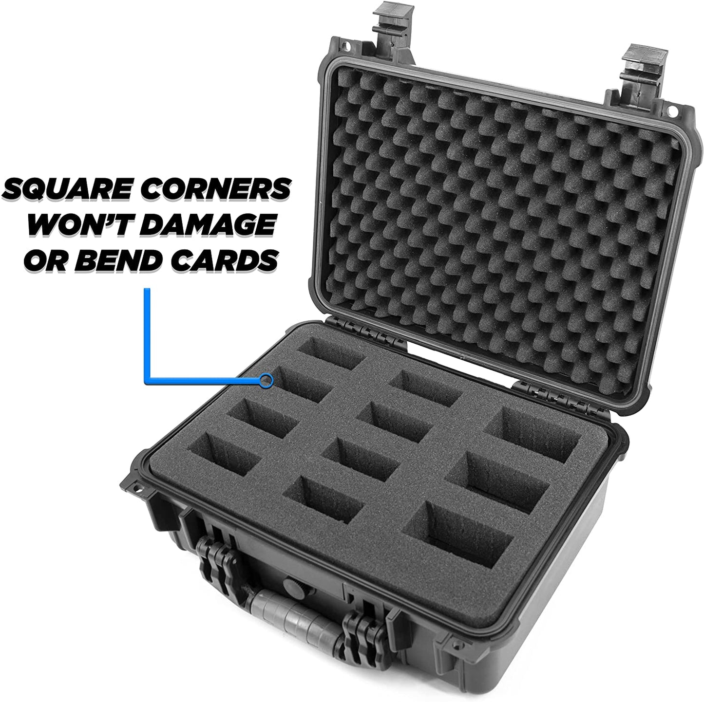 16" Waterproof Trading Card Case for 1500 Cards - Hard Shell Trading Card Box with Customizable Foam Interior Compatible with Most TCGs