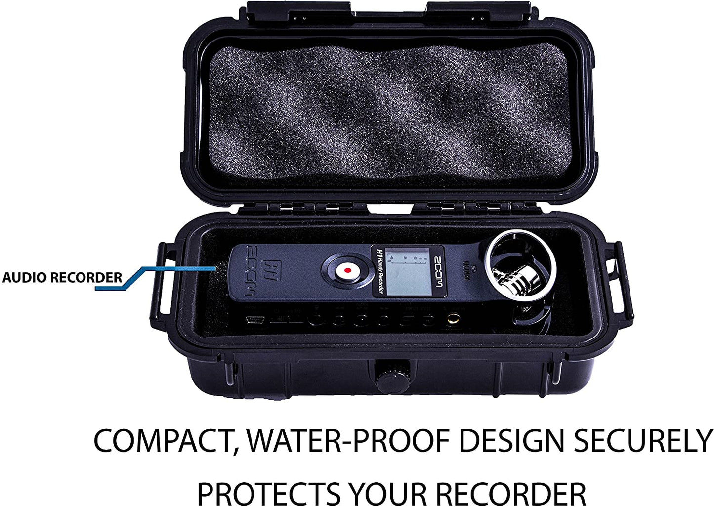 Rugged Waterproof Case Compatible with Zoom h1n Handy Recorder in Impact Resistant Outer Shell and Internal Padded Foam - Case Only