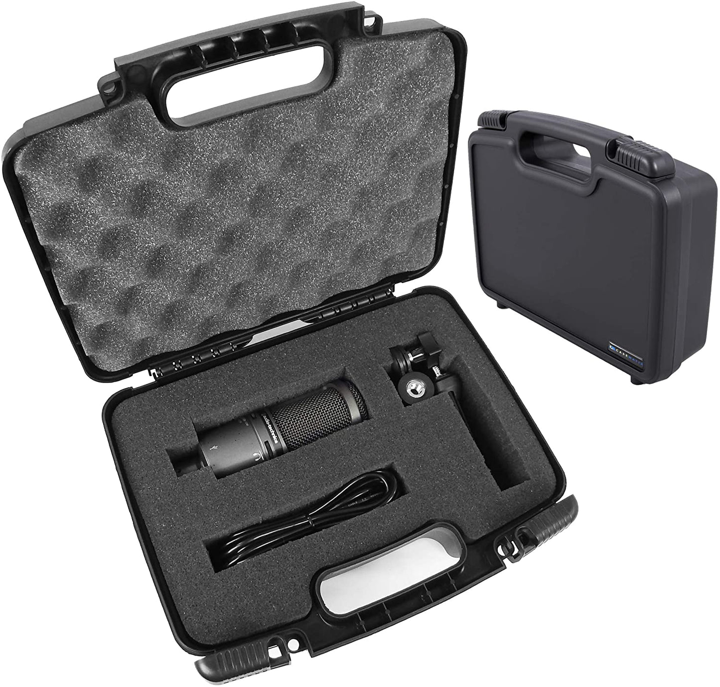 Audio Mic Case Compatible with Audio-Technica ATR2500x/AT2020/AT2035 Microphones - Tri-Layer Customizable Foam Protection with Padlock Rings