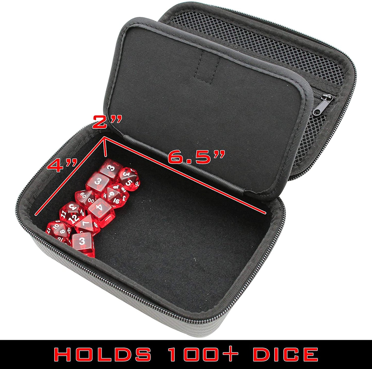 Travel Dice Case for 100+ RPG Dice with Padded Interior Divider and Wrist Strap - Hard Shell Protective DND Dice Box and RPG Dice Case