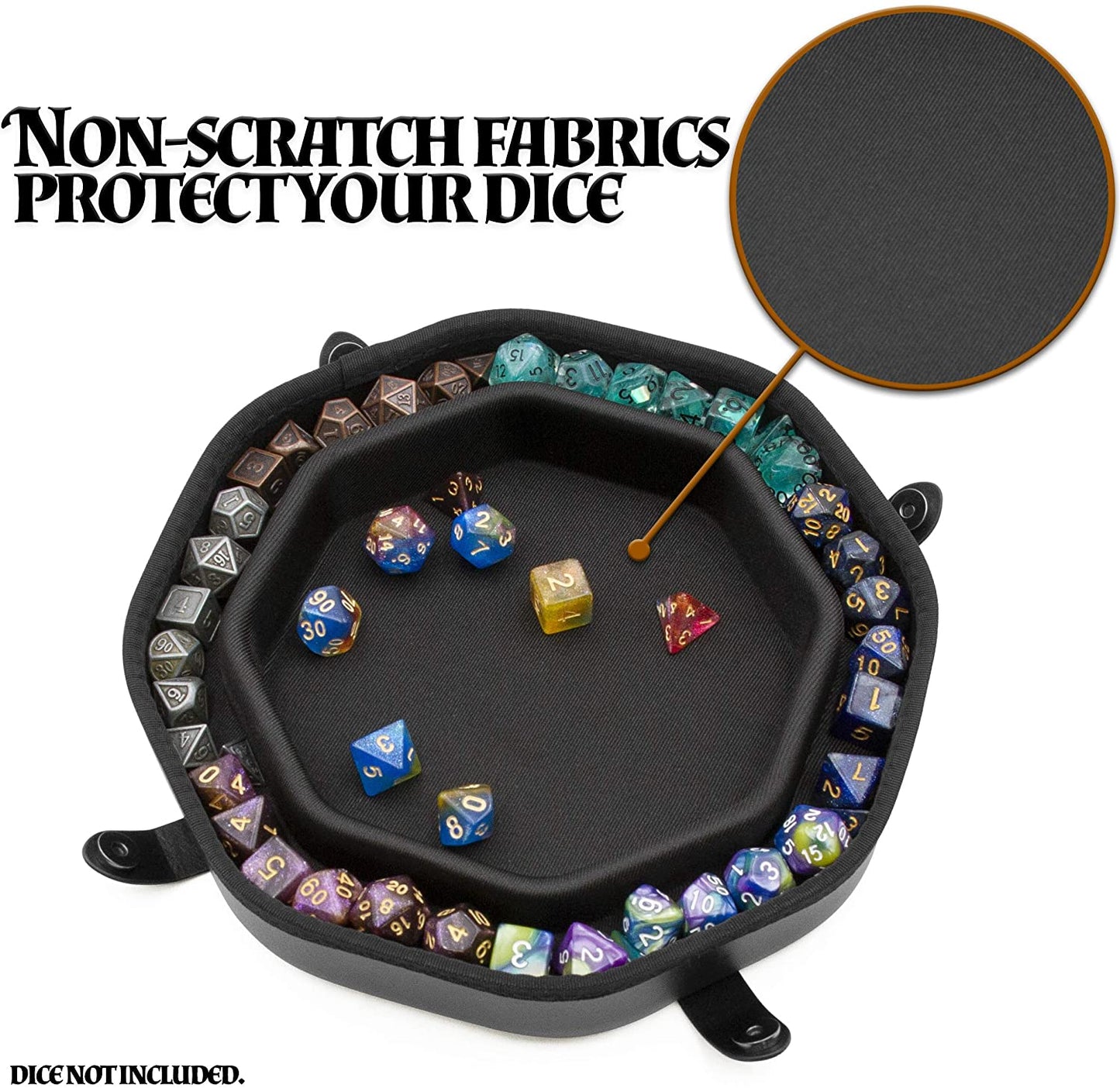 Dice Tray and Storage Case for Up to 115 RPG Dice - Dice Tray for Rolling with Magnetic Snaps, Embossed Design & Non-Scratch Interior